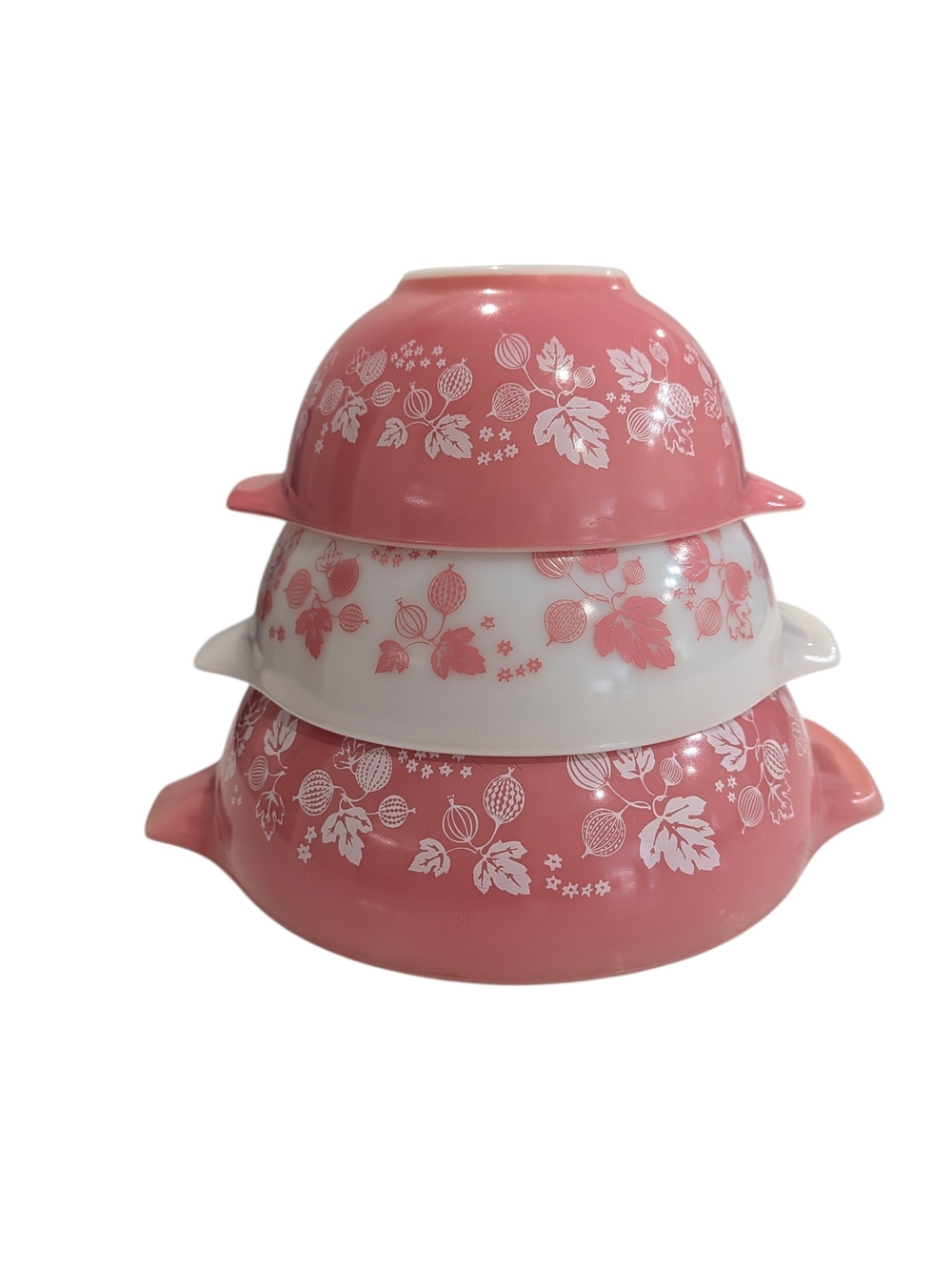 Vintage Pyrex Pink Gooseberry Cinderella Bowls 444 443 442 Set of 3 USA